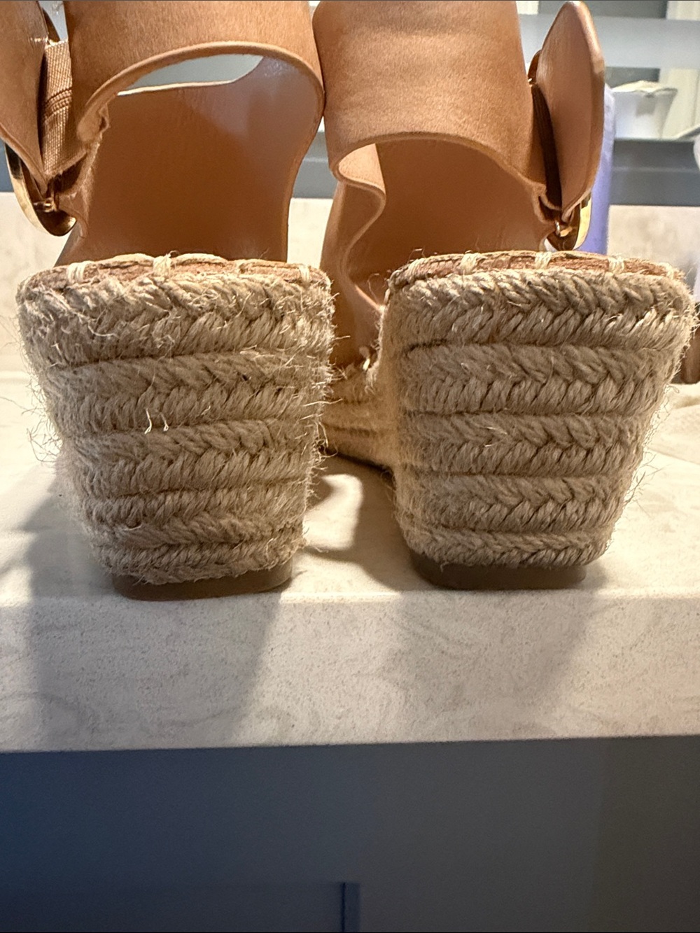 Catherine Malandrino Tan Open-Toe Espadrille Wedge Sandals - Picture 3 of 4